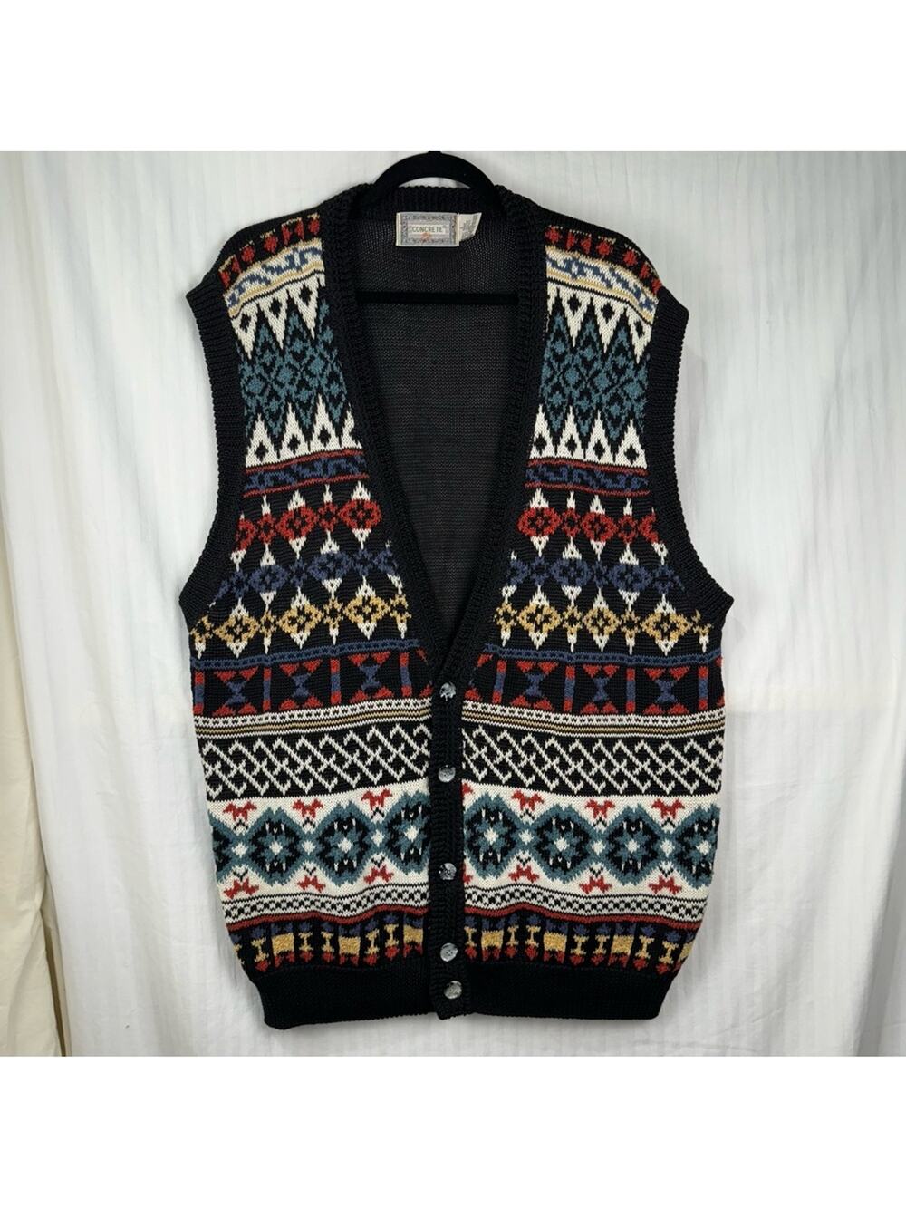 Concrete Mix Men’s Large Knit Sweater Vest Grandpa Core Vintage Ramie Western